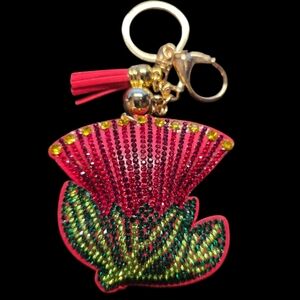 Crystal Embellished Scottish Thistle Flower Bag Charm Keychain